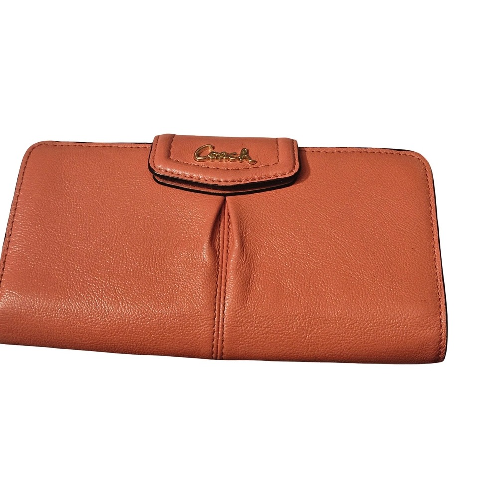 Coach Madison Pleated Slim Envelope Wallet Coral Salmon Leather‎ Gold Logo